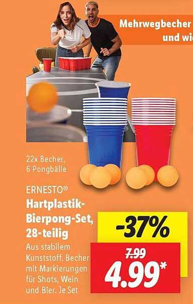 ERNESTO® Hartplastik-Bierpong-Set, 28-teilig