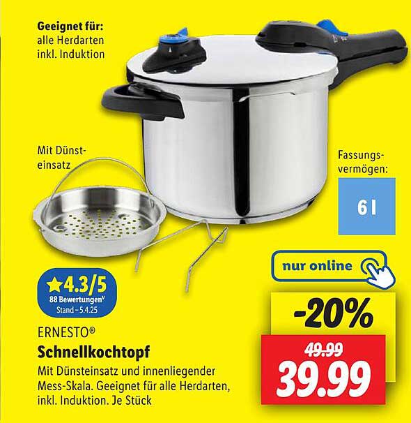 ERNESTO® Schnellkochtopf mit Dünsteinsatz