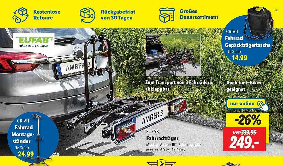 EUFAB Fahrradträger Amber III für 3 Fahrräder