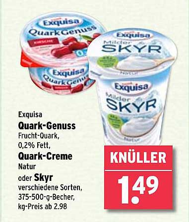 Exquisa Quark-Genuss Frucht-Quark, 0,2% Fett oder Quark-Creme Natur