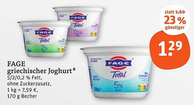 FAGE griechischer Joghurt 5/2/0,2 % Fett, ohne Zuckerzusatz, 170 g Becher