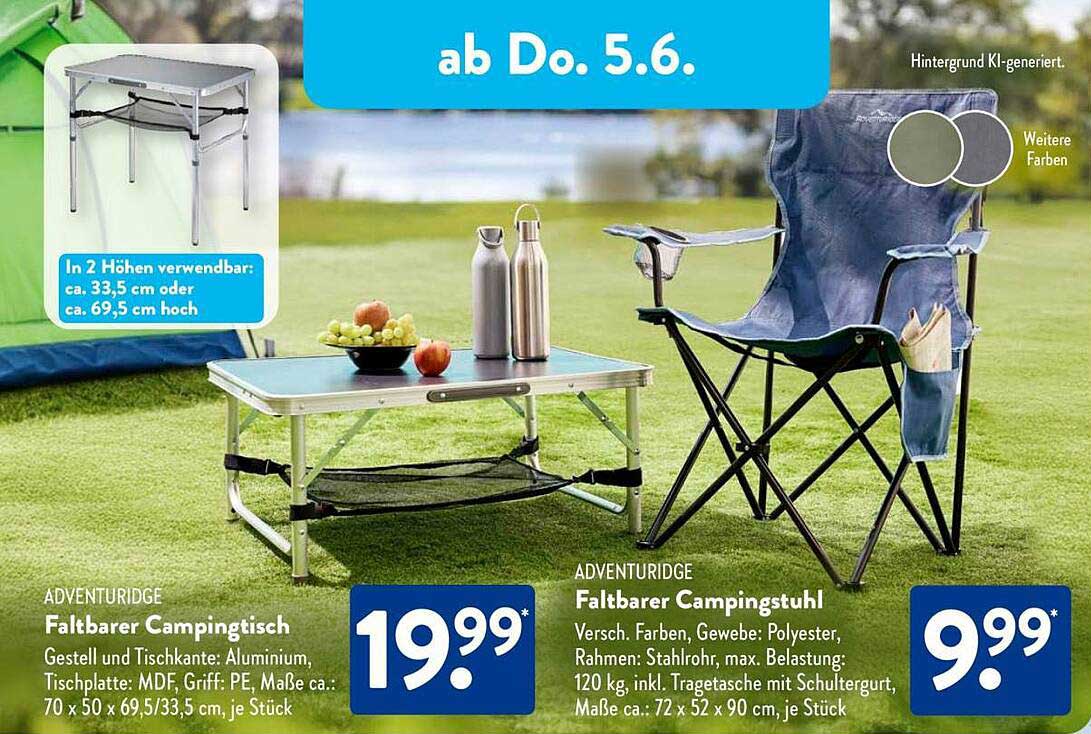 Faltbarer Campingtisch und Campingstuhl von ADVENTURIDGE