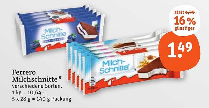 Ferrero Milch-Schnitte 8 verschiedene Sorten 5 x 28 g Packung