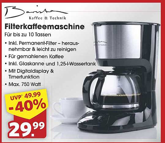 Filterkaffeemaschine für bis zu 10 Tassen