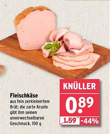 Fleischkäse aus fein zerkleinertem Brät, 100 g