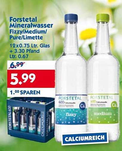 Forstetal Mineralwasser Fizzy/Medium/Pure/Limette 12x0.75 Ltr.