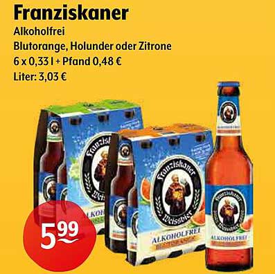 Franziskaner Alkoholfrei Blutorange, Holunder oder Zitrone 6 x 0,33 l