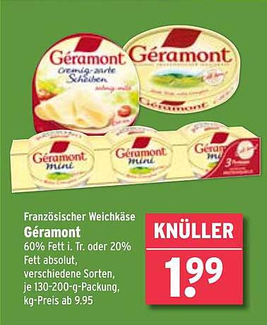 Französischer Weichkäse Géramont 60% Fett i. Tr. oder 20% Fett absolut