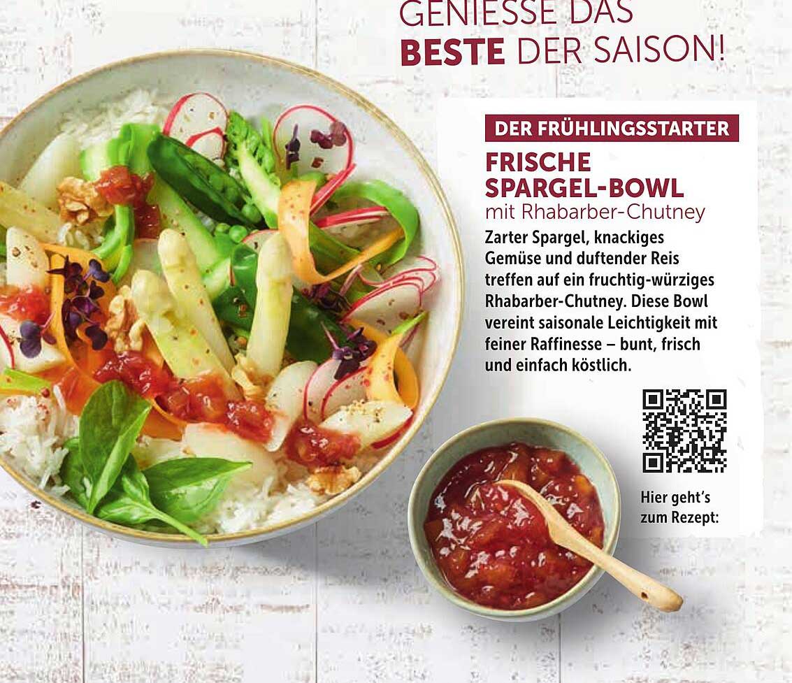 Frische Spargel-Bowl mit Rhabarber-Chutney