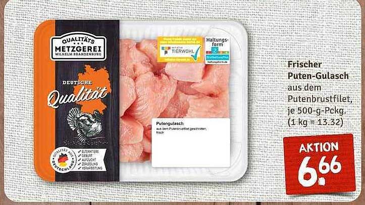 Frischer Putengulasch aus dem Putenbrustfilet, je 500-g-Pckg.