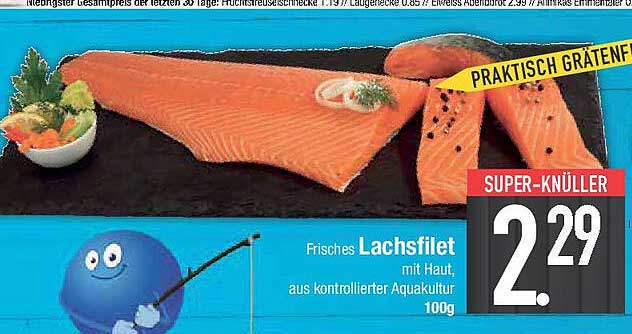 Frisches Lachsfilet mit Haut, aus kontrollierter Aquakultur 100g