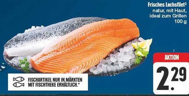 Frisches Lachsfilet, natur, mit Haut, ideal zum Grillen - 100 g