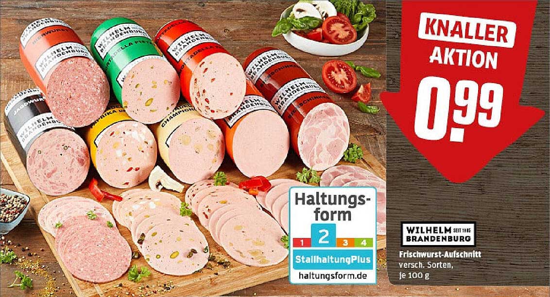 Frischwurst-Aufschnitt Wilhelm Brandenburg, diverse Sorten, 100 g