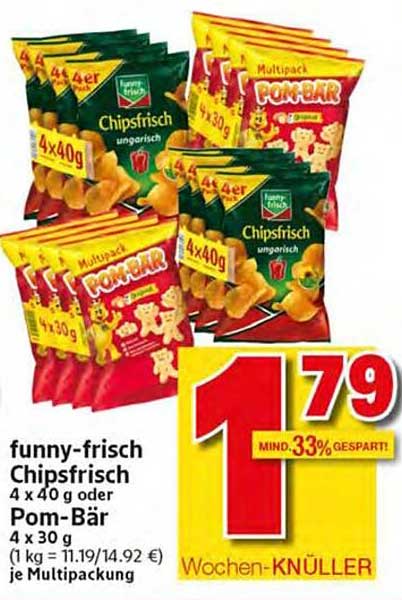 funny-frisch Chipsfrisch 4 x 40 g oder Pom-Bär 4 x 30 g