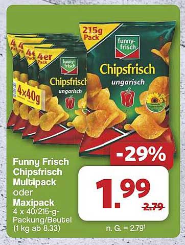 Funny Frisch Chipsfrisch Multipack oder Maxipack 4 x 40g/215g