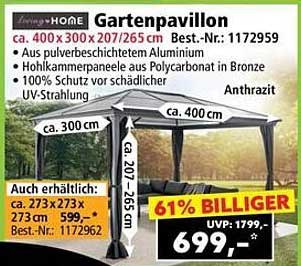 Gartenpavillon ca. 400 x 300 x 207/265 cm
