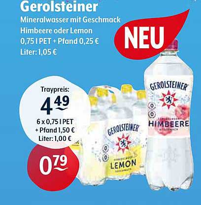 Gerolsteiner Mineralwasser mit Geschmack Himbeere oder Lemon 0,75 PET