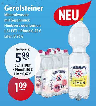 Gerolsteiner Mineralwasser mit Geschmack Himbeere oder Lemon 1,5 l PET