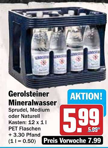Gerolsteiner Mineralwasser Sprudel, Medium oder Natur Hell - Kasten 12 x 1 l PET Flaschen