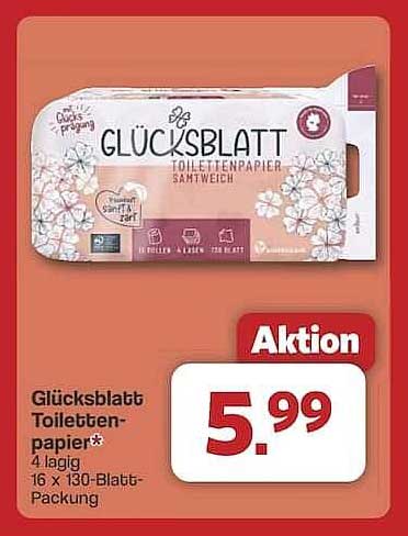 Glücksblatt Toilettenpapier 4-lagig, 16 x 130-Blatt-Packung