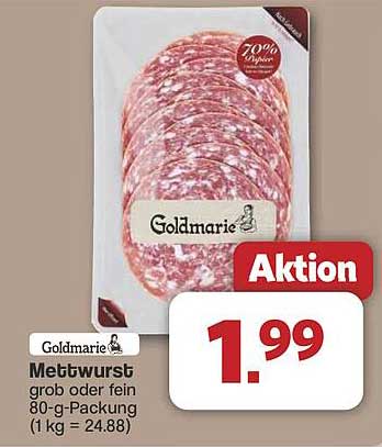 Goldmarie Mettwurst grob oder fein, 80-g-Packung