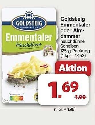 Goldsteig Emmentaler oder Almdammer hauchdünn 125-g-Packung