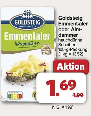 Goldsteig Emmentaler oder Almmann hauchdünn Scheiben 125-g-Packung