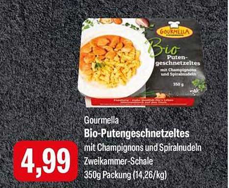 Gourmella Bio-Putenschnitzel mit Champignons und Spiralnudeln – 350g Packung