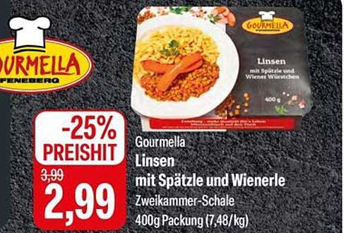 Gourmella Linsen mit Spätzle und Wienerle 400g