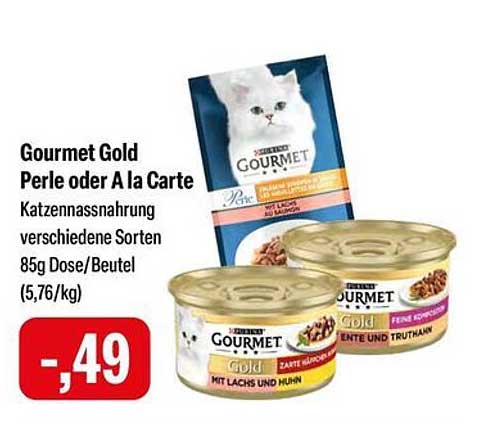 Gourmet Gold Perle oder A la Carte Katzennahrung verschiedene Sorten 85g Dose/Beutel