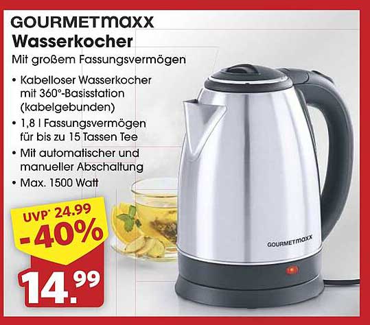 GOURMETmaxx Wasserkocher mit großem Fassungsvermögen