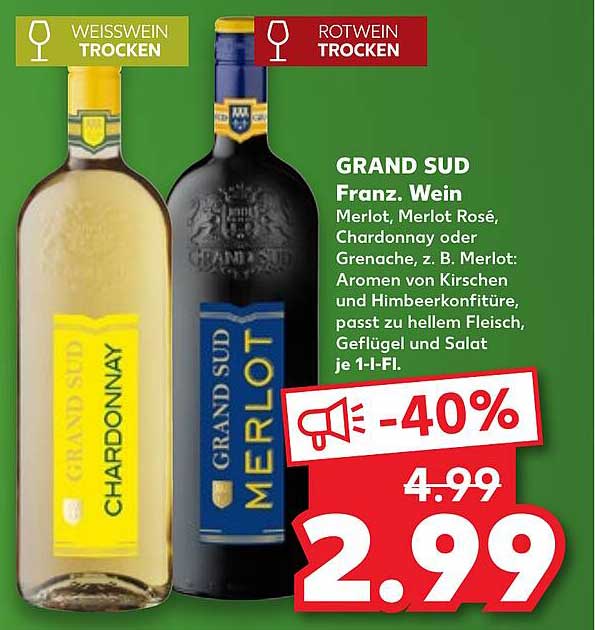 GRAND SUD Franz. Wein - Merlot, Merlot Rosé oder Chardonnay