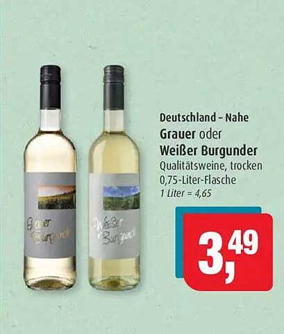 Grauer oder Weißer Burgunder Qualitätsweine, trocken 0,75-Liter-Flasche