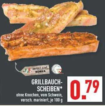 GRILLBAUCH-SCHEIBEN* ohne Knochen, vom Schwein, versch. mariniert, je 100 g