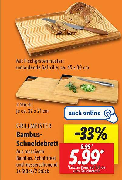 GRILLMEISTER Bambus-Schneidebrett 2 Stück