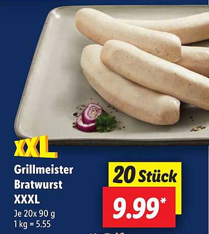 Grillmeister Bratwurst XXXL – 20 Stück