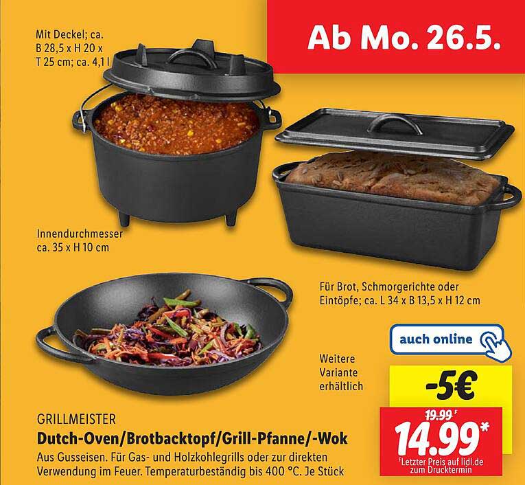 Grillmeister Dutch-Oven/Brotbacktopf/Grill-Pfanne/Wok