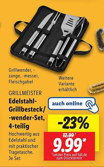 GRILLMEISTER Edelstahl-Grillbesteck-/wender-Set, 4-teilig