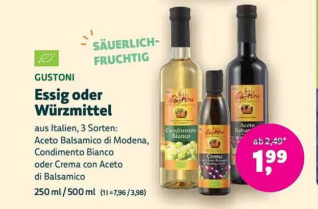 GUSTONI Essig oder Würzmittel aus Italien, 250 ml / 500 ml