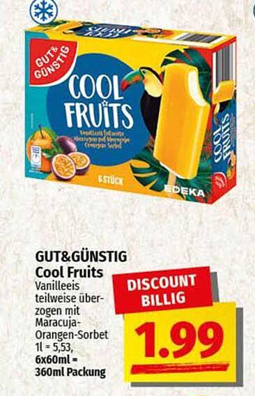 GUT& GÜNSTIG Cool Fruits 6 x 60ml - köstliches Vanilleeis mit Maracuja-Orange-Sorbet
