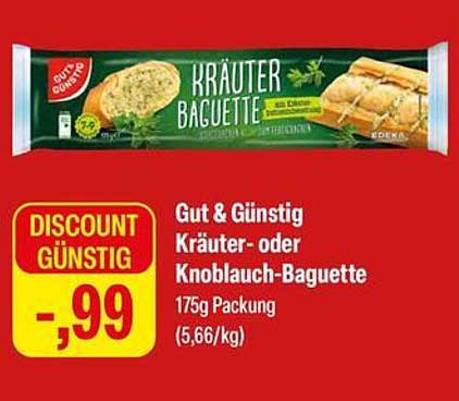 Gut & Günstig Kräuter- oder Knoblauch-Baguette 175g Packung