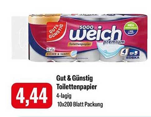 Gut & Günstig Toillettenpapier 4-lagig 10x200 Blatt Packung