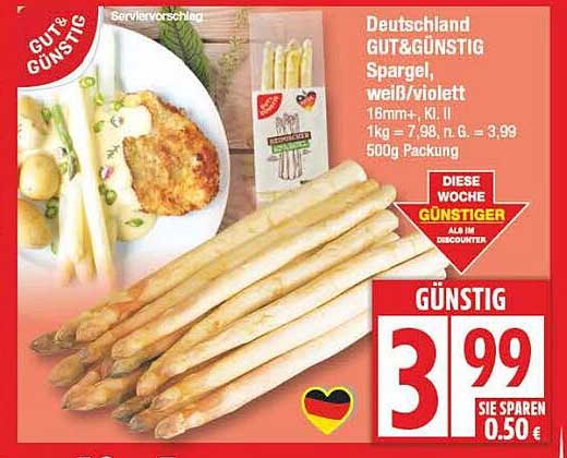 GUT&GÜNSTIG Spargel, weiß/violett, 500g Packung