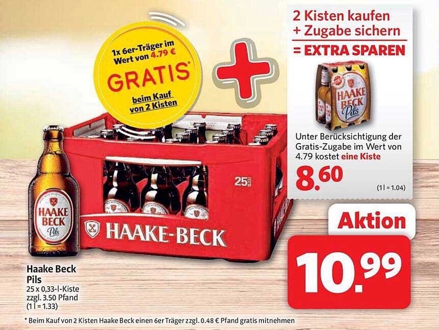 Haake Beck Pils - 2 Kisten kaufen und 1 gratis 6er-Träger sichern!