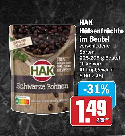 HAK Hülsenfrüchte im Beutel - Schwarze Bohnen 225-205 g