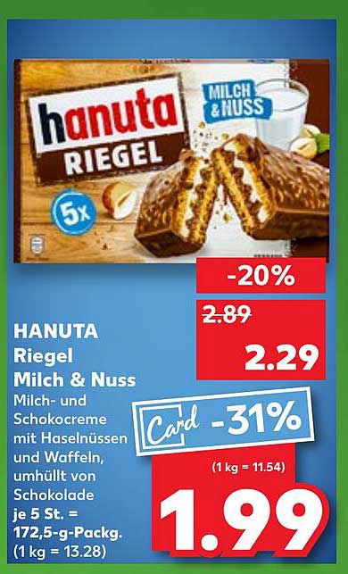 HANUTA Riegel Milch & Nuss
