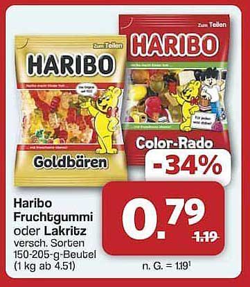 Haribo Fruchtgummi oder Lakritz 150-205 g Beutel