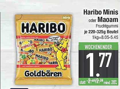 Haribo Minis oder Maoam Fruchtgummi 220-325g Beutel
