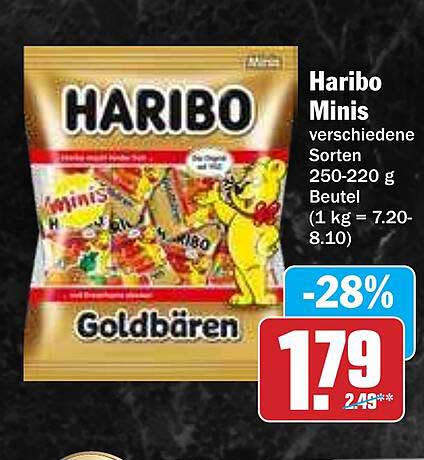 Haribo Minis verschiedene Sorten 250-220 g Beutel