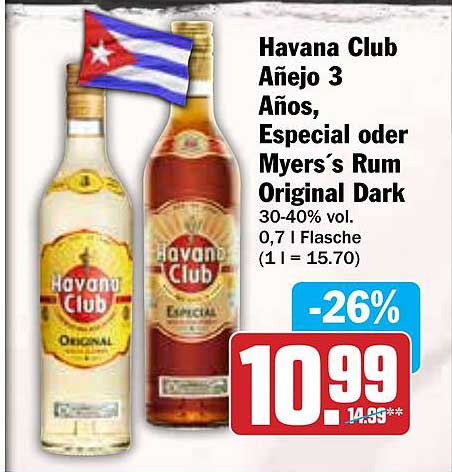 Havana Club Añejo 3 Años, Especial oder Myers's Rum Original Dark